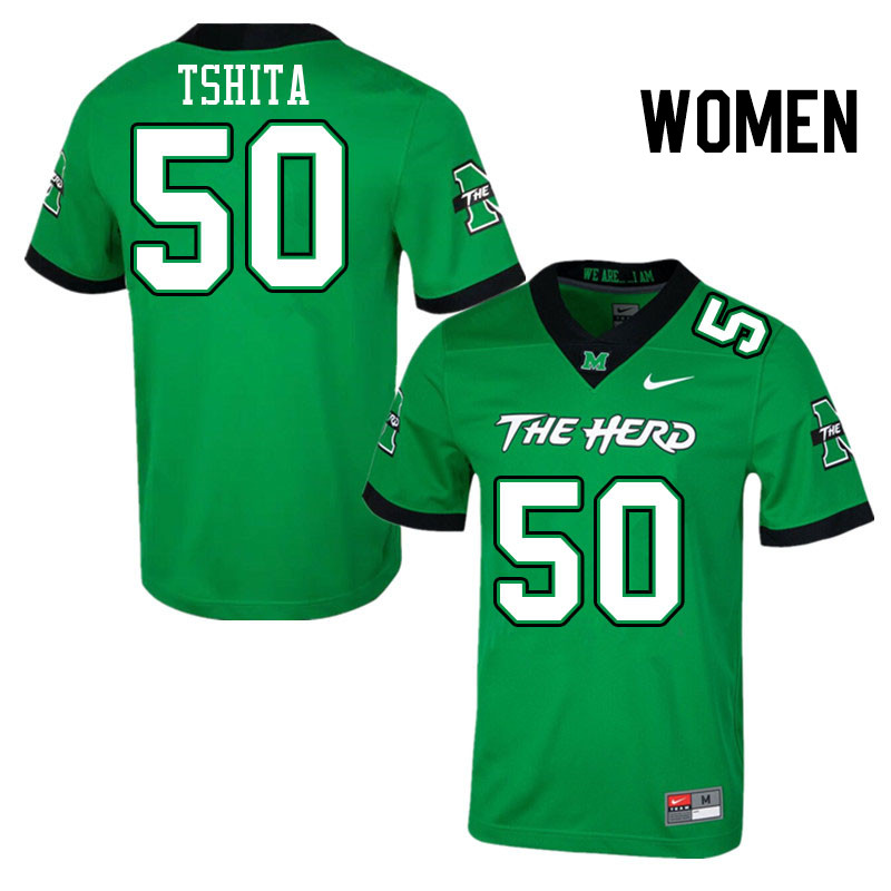 Women #50 Beni Tshita Marshall Thundering Herd College Football Jerseys Stitched Sale-Green - Click Image to Close